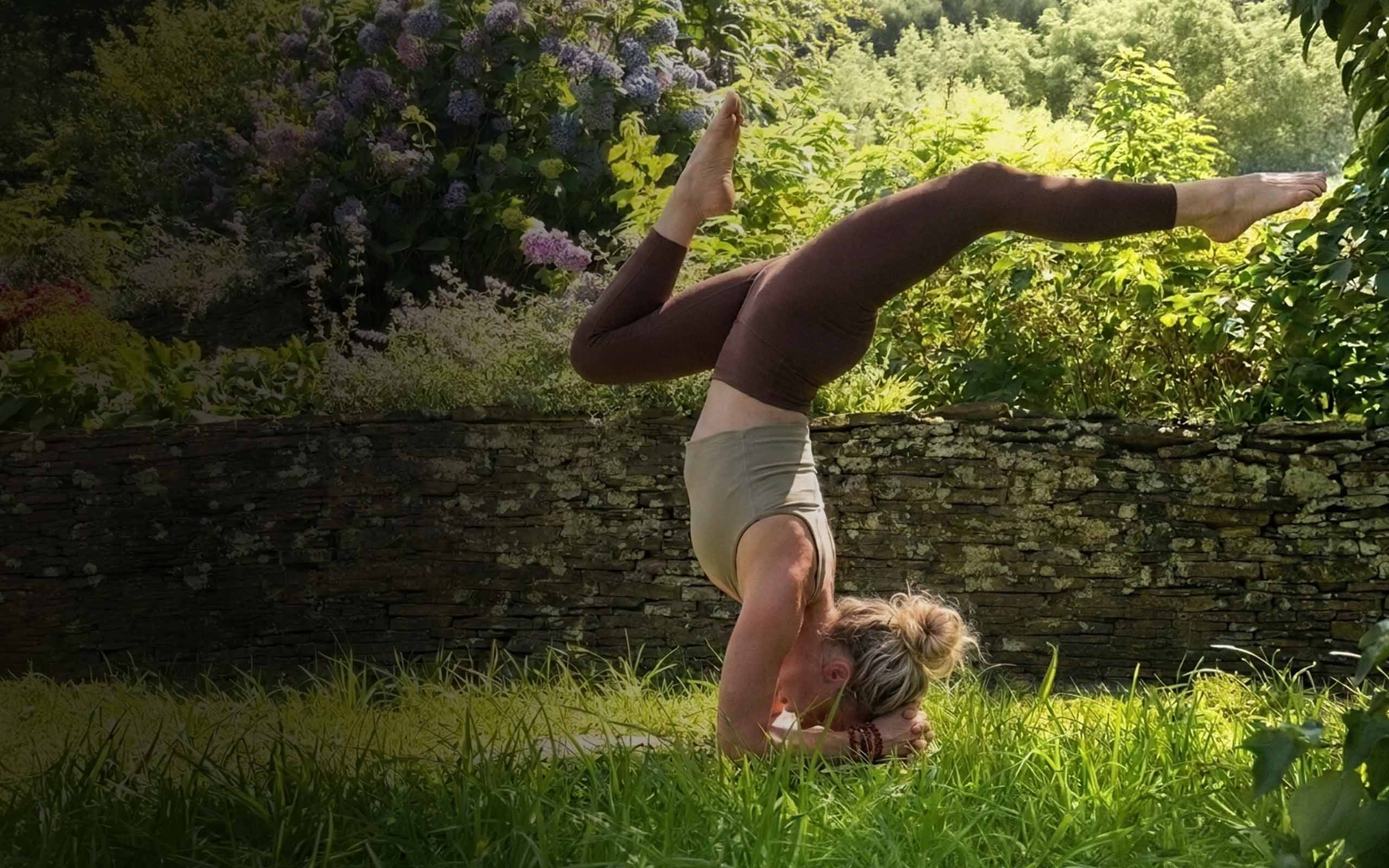 Tara Farrell practicing Kripalu yoga outdoors
